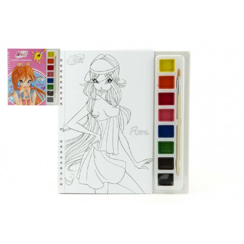 Maľovanky Winx Club s vodovými farbami a štetcom