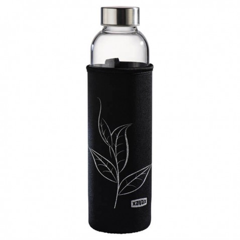 Xavax sklenená fľaša na nápoj, 500 ml, so sitkom a neoprénovým obalom