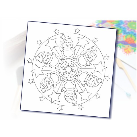 Šablóna na pieskovanie Vianočná mandala tučniaky Variant: 420 x 420 mm