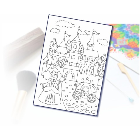 Maľovanie pieskom šablóna A4 princezná na zámku