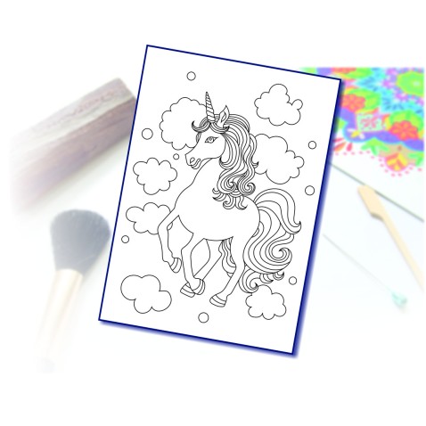 Maľovanie pieskom šablóna A4 jednorožec v oblakoch