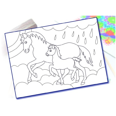 Maľovanie pieskom šablóna A4 koňa v daždi