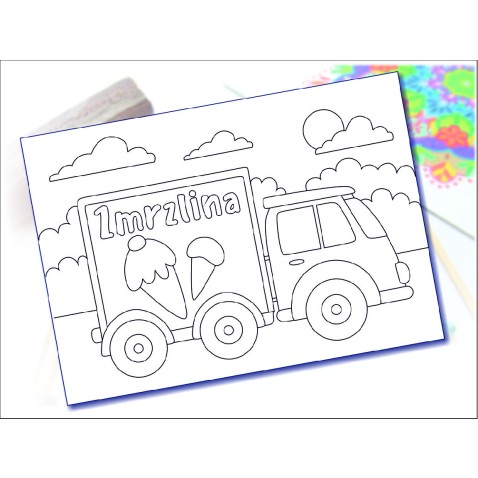 Maľovanie pieskom šablóna A4 auto zmrzlinár