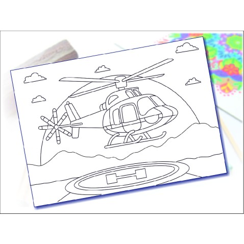Maľovanie pieskom šablóna A4 vrtuľník pristáva