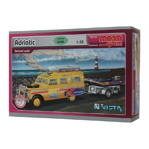 Stavebnica Monti 63 Land Rover-vlek s loďkou/člnom 1:35