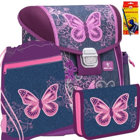 Školský batoh Belmil 403-13 Purple Flying Butterfly - SET