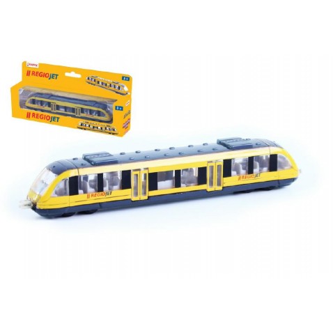 Vlak žltý RegioJet kov / 17cm na voľný chod 21x9,5x4cm