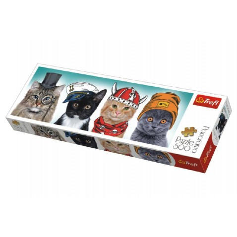 Puzzle mačky s čiapkami panoráma 500 dielikov 66x23,7cm