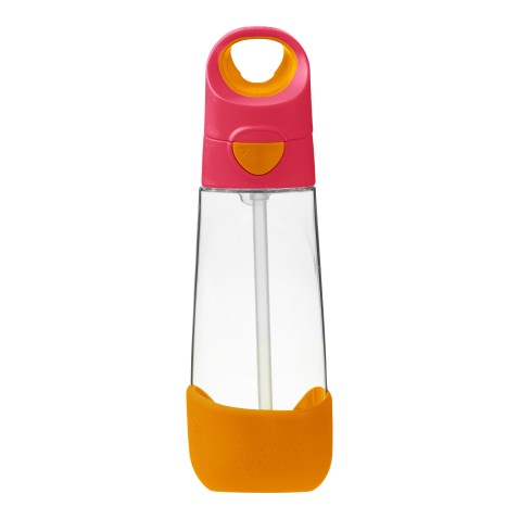 Fľaša na pitie so slamkou 600 ml - ružová/oranžová
