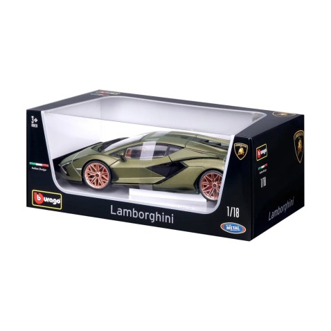 Bburago - Autá HOBBY, Lamborghini Sián FKP 37, matná zelená metalíza, 1:18
