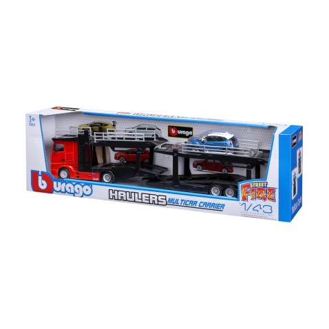 Bburago - STREET FIRE, Kamión s návesom Multicar Carrier M-B Actros + Renault Captur, 1:43