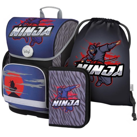 Školský set BAAGL Ergo Ninja taška + peračník + vrecko