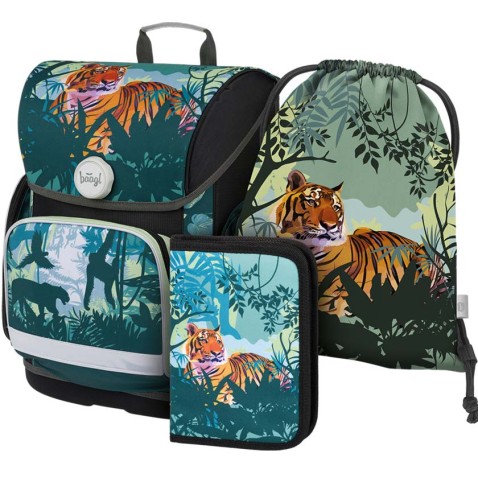 Školský set BAAGL Ergo Tiger taška + peračník + vrecko