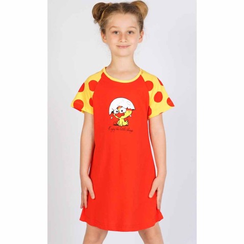 Detská nočná košeľa s krátkym rukávom Malé kurča červená