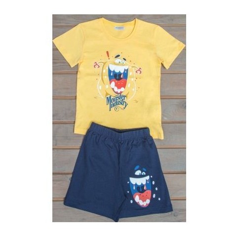 Detské pyžamo šortky Monster žlté