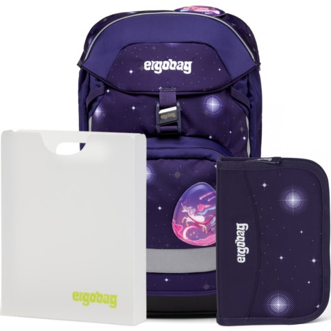Školský set Ergobag prime Galaxy fialový 2023 batoh+peračník+dosky