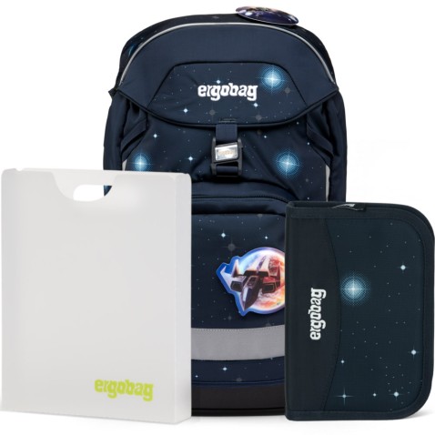 Školský set Ergobag prime Galaxy modrý 2023 batoh+peračník+dosky