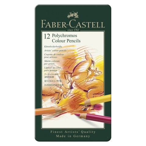 Farbičky Faber-Castell Polychromos v plechovej krabičke - 12 farieb