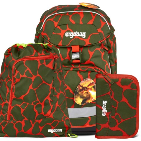 Školský batoh pre prváka Ergobag Prime Fluo drak SET batoh+peračník+vak
