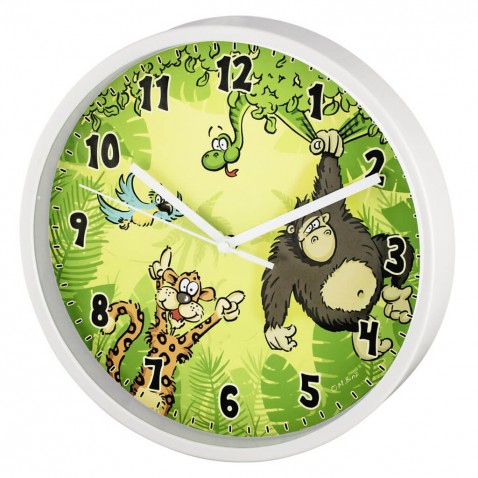 Hama Jungle detské nástenné hodiny, priemer 22,5 cm, tichý chod