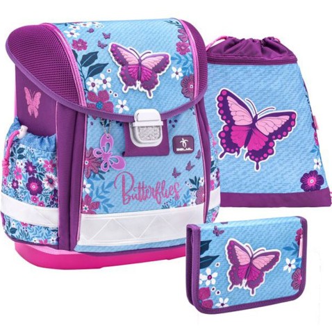 Školská taška pre prváka BELMIL 403-13 Jeans Butterfly - SET