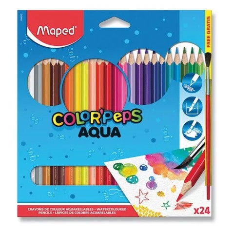 Akvarelové pastelky Maped - 24 farieb + štetec