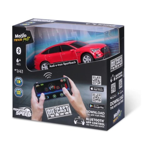 Maisto RC – Die-Cast Metal – Audi e-tron Sportback so svetlami, 1:41, 2,4 GHz, USB, XTR, Bluetooth