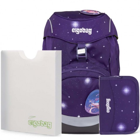 Školní set Ergobag prime Galaxy fialový batoh+peračník+dosky