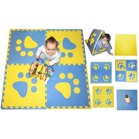 Penový BABY koberec s okrajmi - modrá/žltá