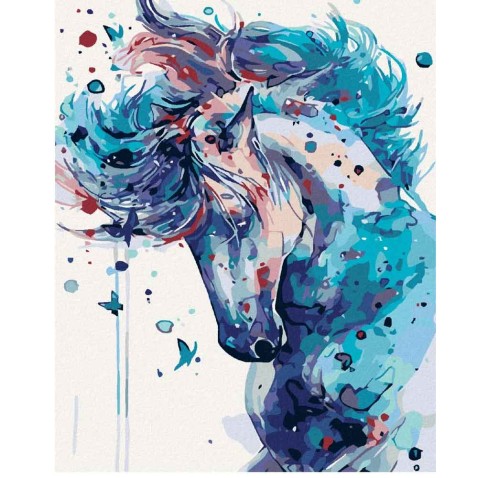 Diamantové maľovanie - ABSTRAKTNÝ KÔŇ TMAVO MODRÝ na ráme 40x50 cm