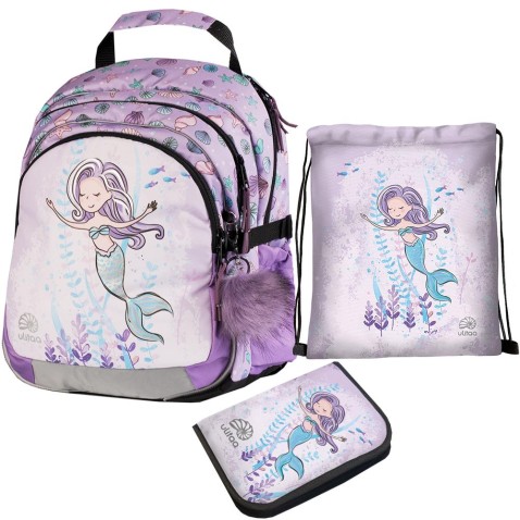 Školský batoh pre prvákov Ulitaa Klasik Morská Panna, 3dielny set