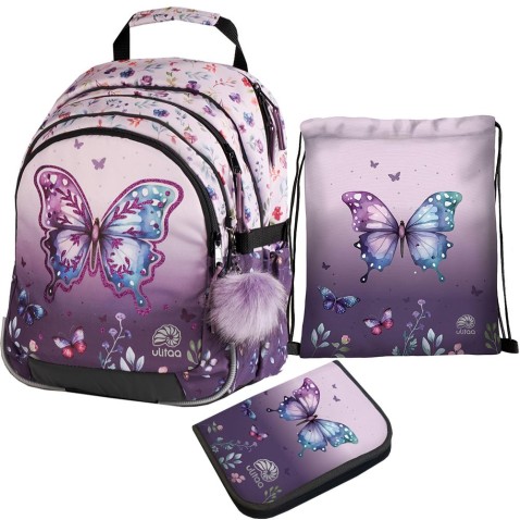 Školský batoh pre prvákov Ulitaa Klasik Motýľ, 3dielny set