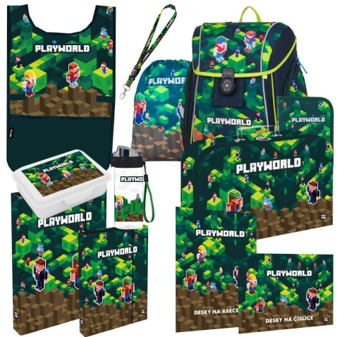 Školská taška pre prváka Oxybag PREMIUM LIGHT Playworld 25, 12dielny set