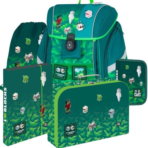 Školská aktovka Oxybag Premium Light Playworld Pixel – 5-dielny set