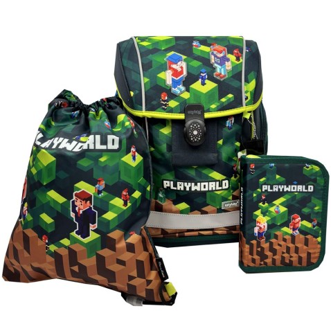 Školská taška pre prváka Oxybag PREMIUM LIGHT Playworld 25, 3dielny set