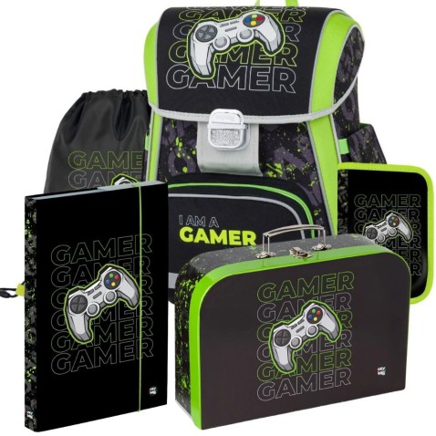 Školská aktovka Oxybag Premium Playworld Gamer – 5-dielny set