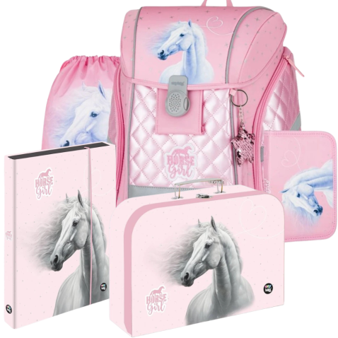 Školská aktovka Oxybag Premium Light Kôň Romantic Horse Girl – 5-dielny set