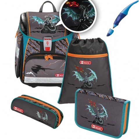 Školská aktovka Hama Step by Step Flash blikačka Drak 4dielny set