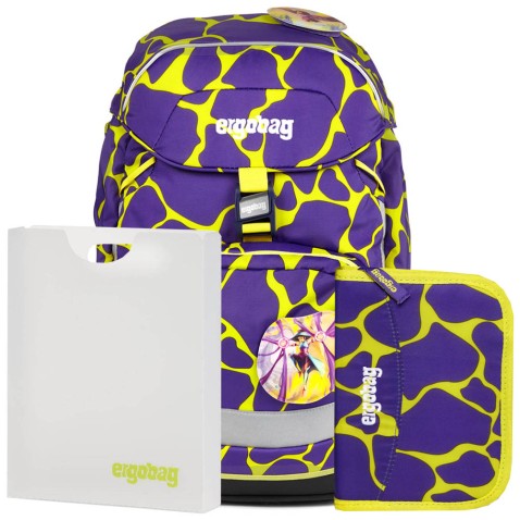 Školský batoh pre prváka Ergobag Prime Fluo fialový SET batoh+peračník+dosky