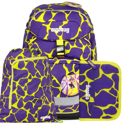 Školská taška pre prváka Ergobag Prime Fluo fialový SET