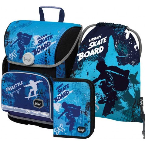 Školský set BAAGL Ergo Skateboard taška + peračník + vrecko