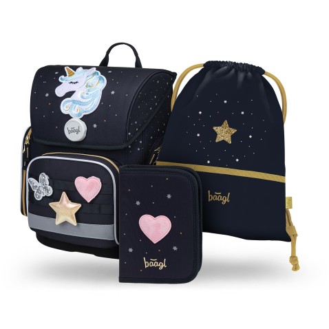 BAAGL SET 3 Ergo Unicorn Gold: aktovka, peračník, vrecko