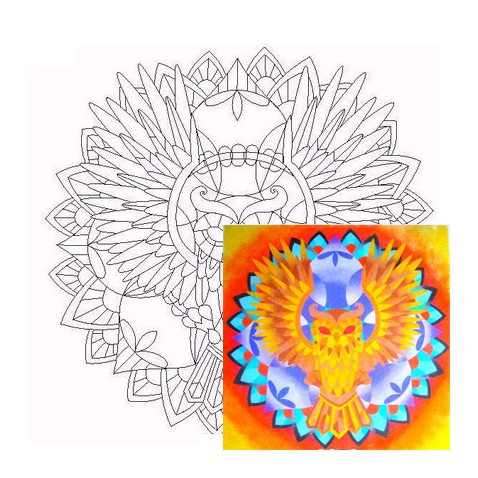 Maľovanie z piesku šablóna mandala sova