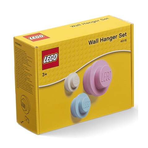 LEGO vešiak na stenu, 3 ks - biela, svetlo modrá, ružová