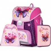 Školská taška Oxybag PREMIUM Motýľ 21 3dielny set a box A4 číry zdarma