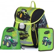 Školská taška Oxybag PREMIUM Light traktor 3dielny set a box A4 číry zdarma
