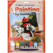 Maľovanie podľa čísel Dalmatini pri červenom hydrante s akrylovými farbami a štetcom