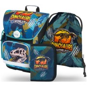Školský set BAAGL Ergo Dinosaurs World taška + peračník + vrecko