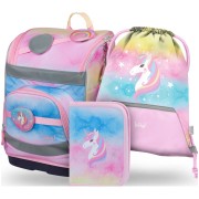 Aktovka pre prváka Baagl Zippy plus Rainbow Unicorn SET: aktovka, peračník, vrecko
