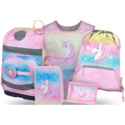 Školský set Baagl Zippy Plus Rainbow Unicorn: školská taška, peračník, vrecko, zástera, peňaženka